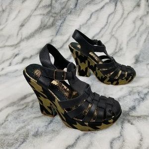Irregular Choice Black and Gold Platforms size 8.5